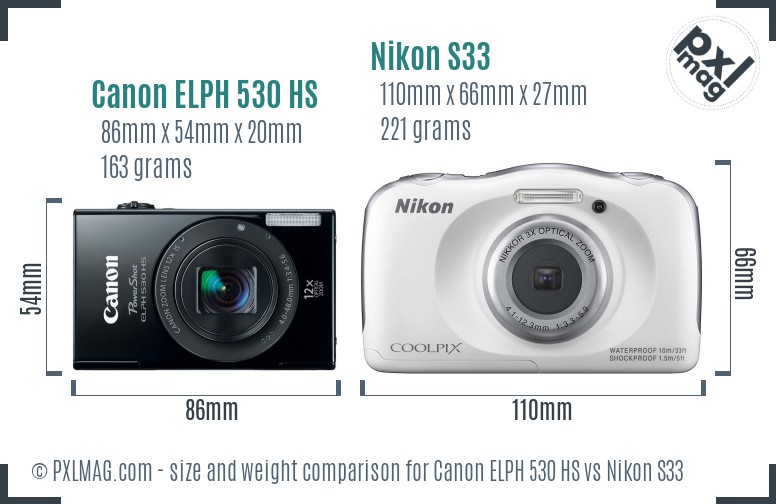 Canon ELPH 530 HS vs Nikon S33 size comparison