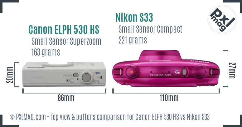 Canon ELPH 530 HS vs Nikon S33 top view buttons comparison