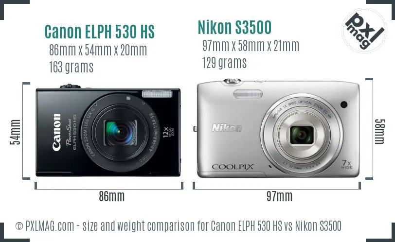 Canon ELPH 530 HS vs Nikon S3500 size comparison Canon ELPH 530 HS vs Nikon S3500 size comparison