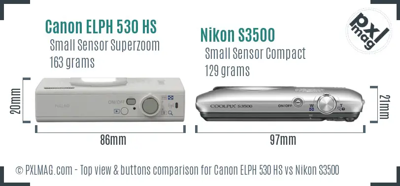 Canon ELPH 530 HS vs Nikon S3500 top view buttons comparison Canon ELPH 530 HS vs Nikon S3500 top view buttons comparison