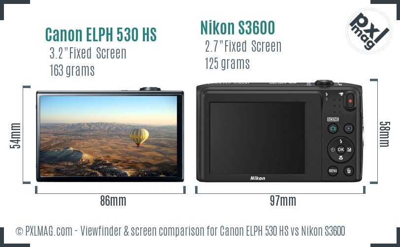 Canon ELPH 530 HS vs Nikon S3600 Screen and Viewfinder comparison
