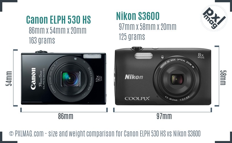 Canon ELPH 530 HS vs Nikon S3600 size comparison Canon ELPH 530 HS vs Nikon S3600 size comparison