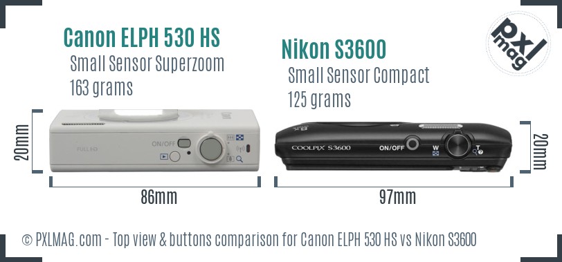 Canon ELPH 530 HS vs Nikon S3600 top view buttons comparison