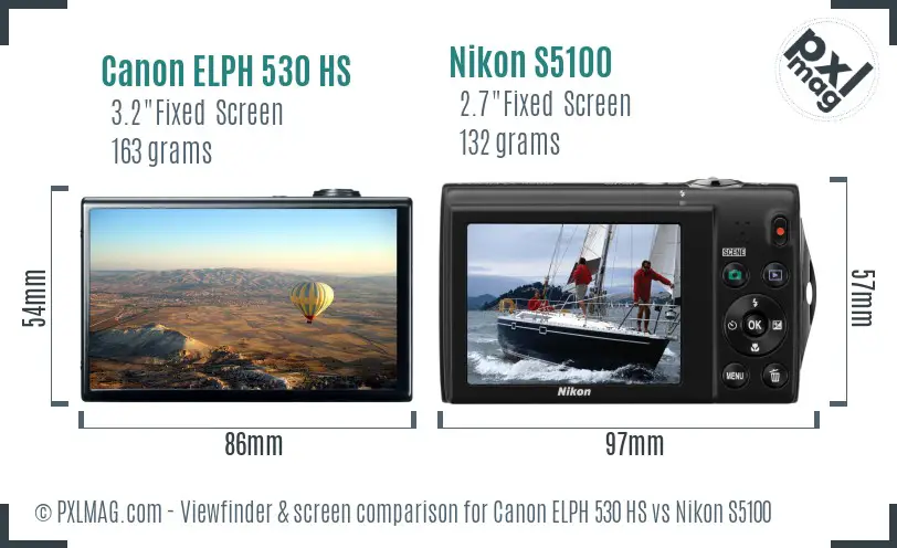 Canon ELPH 530 HS vs Nikon S5100 Screen and Viewfinder comparison