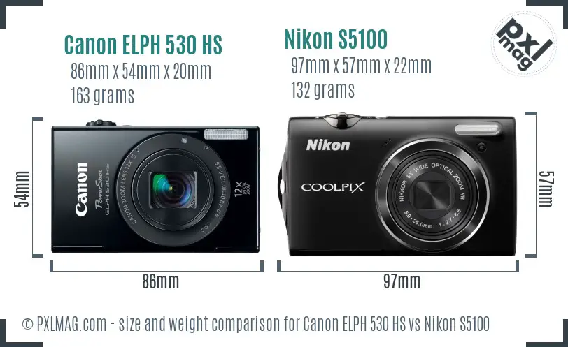Canon ELPH 530 HS vs Nikon S5100 size comparison Canon ELPH 530 HS vs Nikon S5100 size comparison