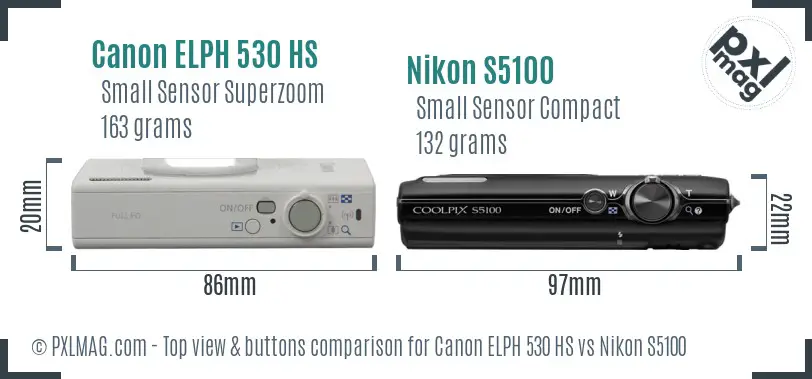 Canon ELPH 530 HS vs Nikon S5100 top view buttons comparison