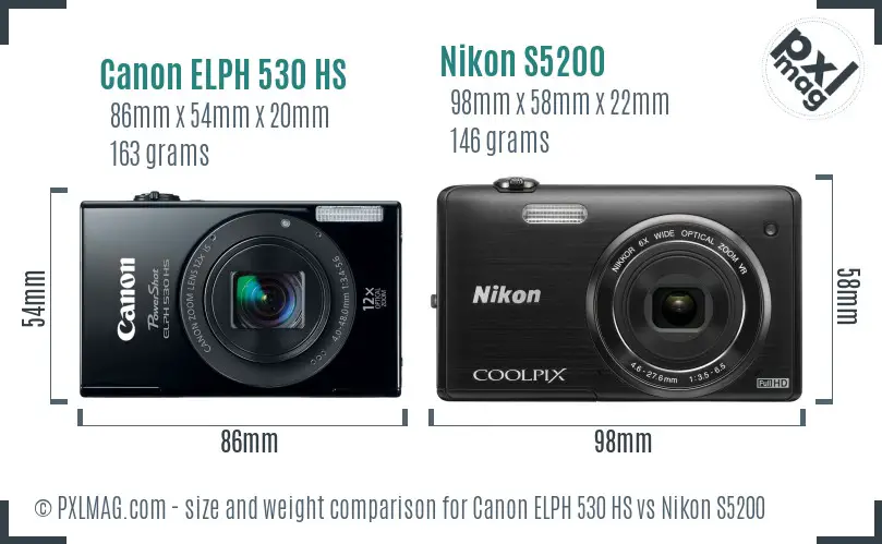 Canon ELPH 530 HS vs Nikon S5200 size comparison