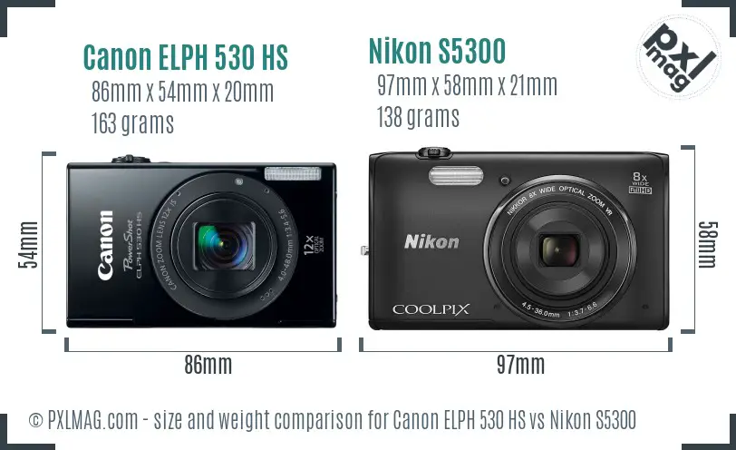 Canon ELPH 530 HS vs Nikon S5300 size comparison