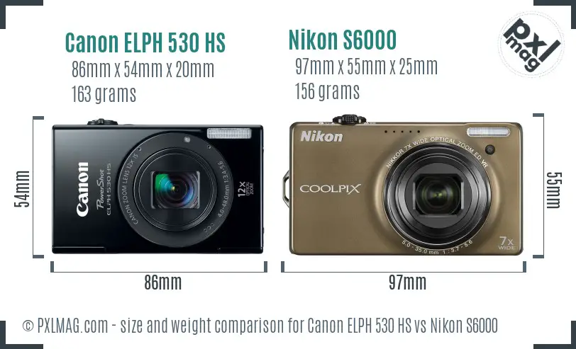 Canon ELPH 530 HS vs Nikon S6000 size comparison