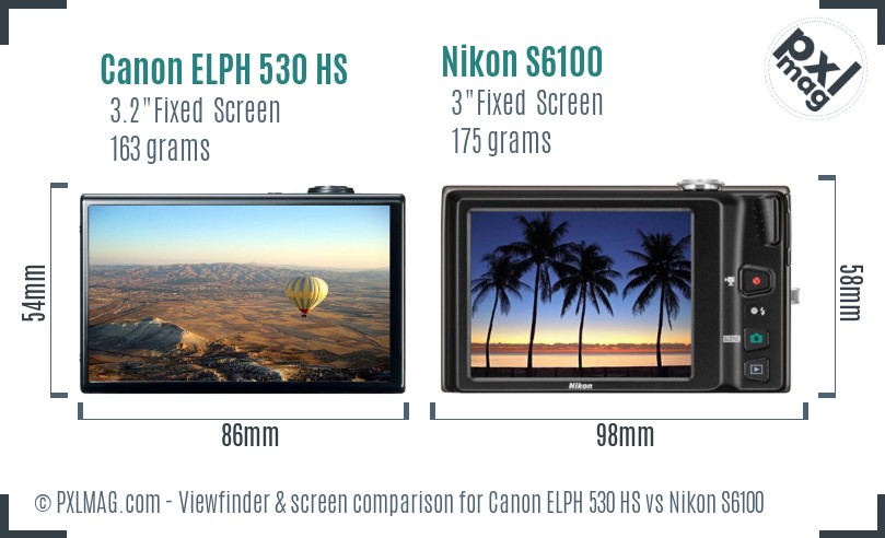 Canon ELPH 530 HS vs Nikon S6100 Screen and Viewfinder comparison