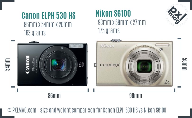 Canon ELPH 530 HS vs Nikon S6100 size comparison