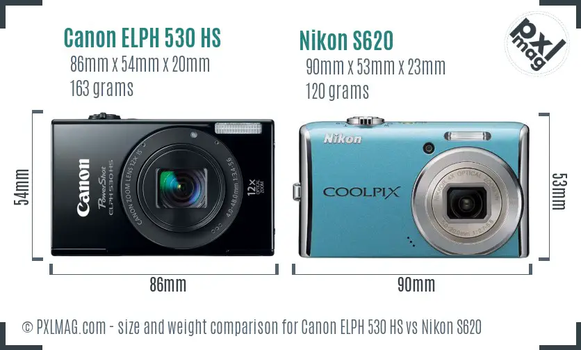 Canon ELPH 530 HS vs Nikon S620 size comparison