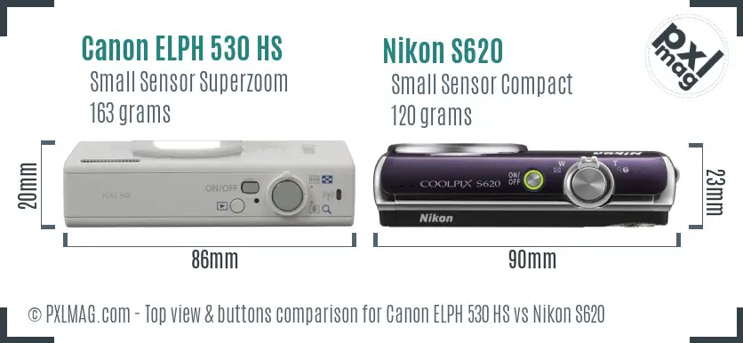 Canon ELPH 530 HS vs Nikon S620 top view buttons comparison