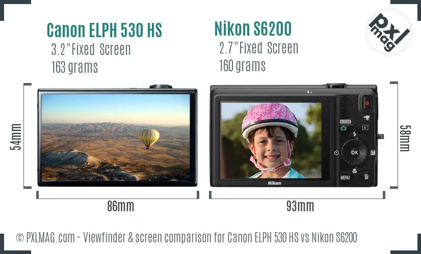 Canon ELPH 530 HS vs Nikon S6200 Screen and Viewfinder comparison Canon ELPH 530 HS vs Nikon S6200 Screen and Viewfinder comparison