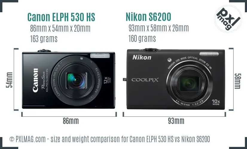 Canon ELPH 530 HS vs Nikon S6200 size comparison Canon ELPH 530 HS vs Nikon S6200 size comparison