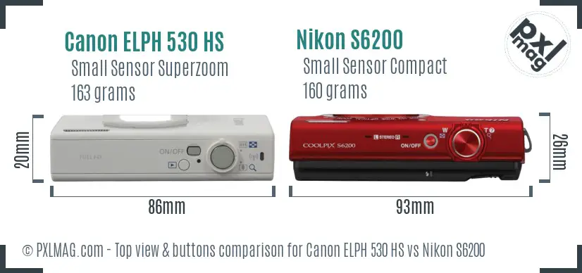 Canon ELPH 530 HS vs Nikon S6200 top view buttons comparison Canon ELPH 530 HS vs Nikon S6200 top view buttons comparison