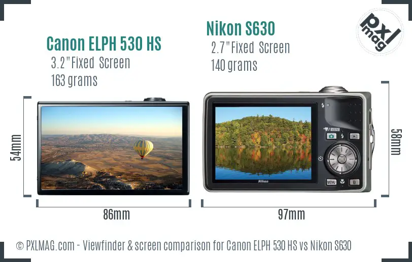 Canon ELPH 530 HS vs Nikon S630 Screen and Viewfinder comparison