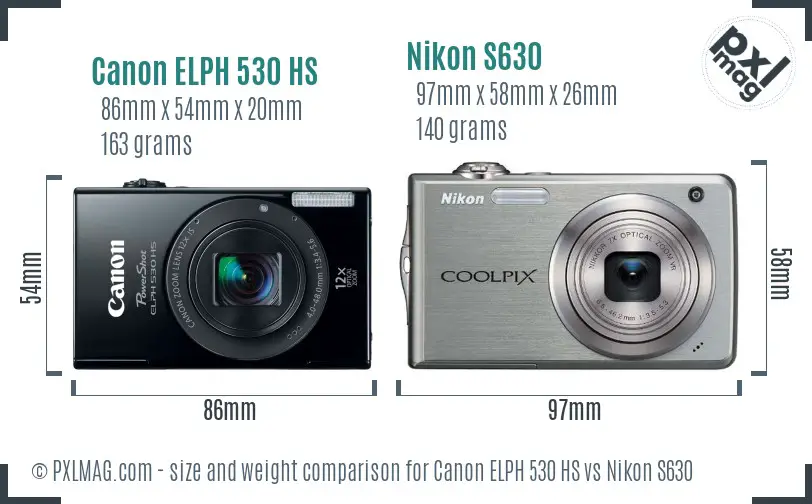 Canon ELPH 530 HS vs Nikon S630 size comparison
