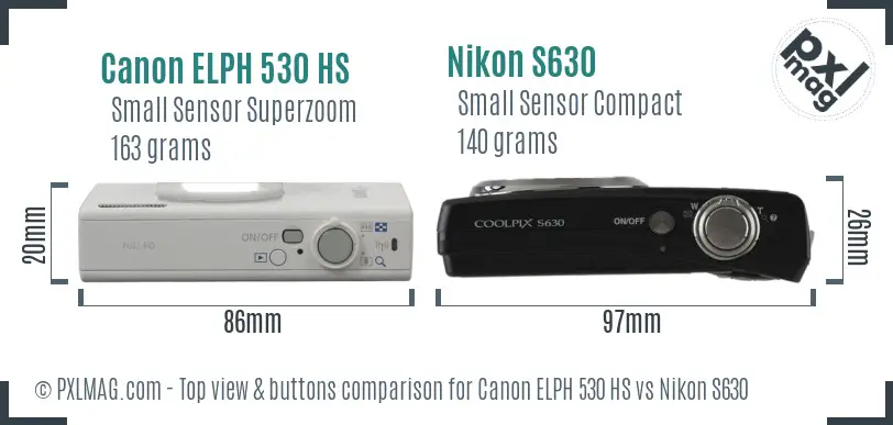 Canon ELPH 530 HS vs Nikon S630 top view buttons comparison