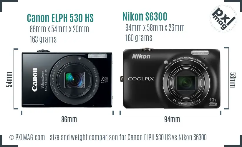 Canon ELPH 530 HS vs Nikon S6300 size comparison Canon ELPH 530 HS vs Nikon S6300 size comparison