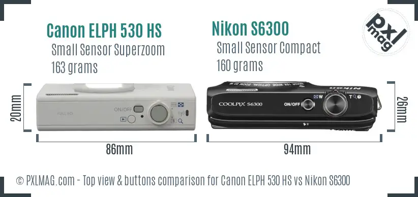 Canon ELPH 530 HS vs Nikon S6300 top view buttons comparison Canon ELPH 530 HS vs Nikon S6300 top view buttons comparison