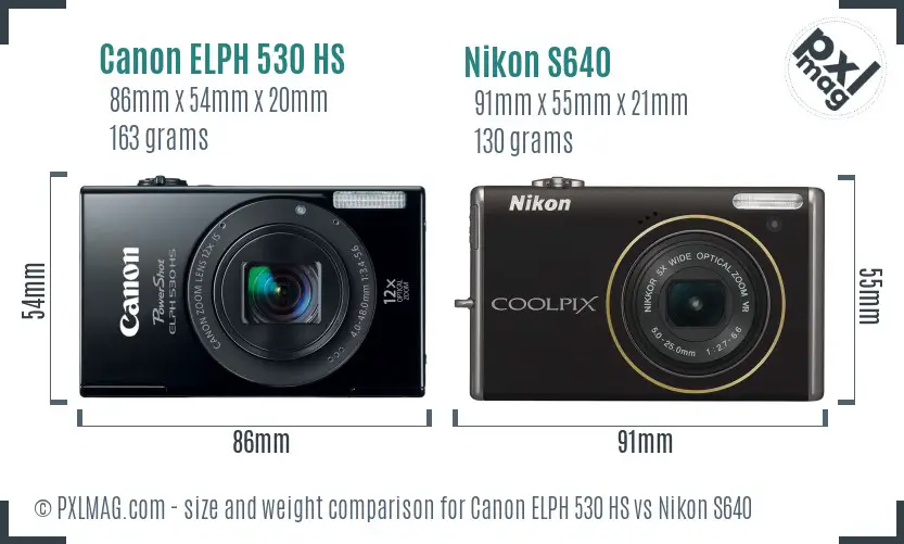 Canon ELPH 530 HS vs Nikon S640 size comparison