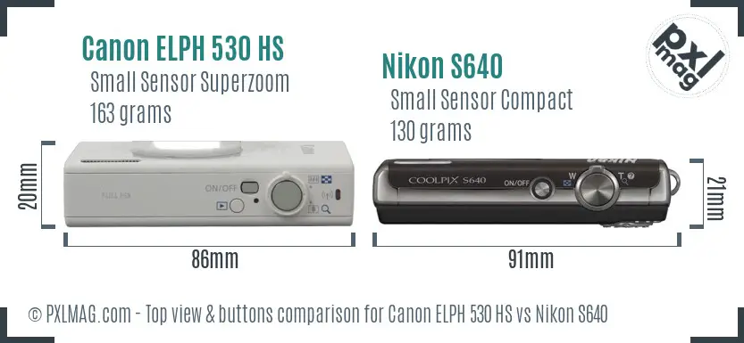 Canon ELPH 530 HS vs Nikon S640 top view buttons comparison