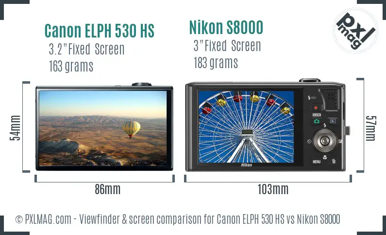 Canon ELPH 530 HS vs Nikon S8000 Screen and Viewfinder comparison