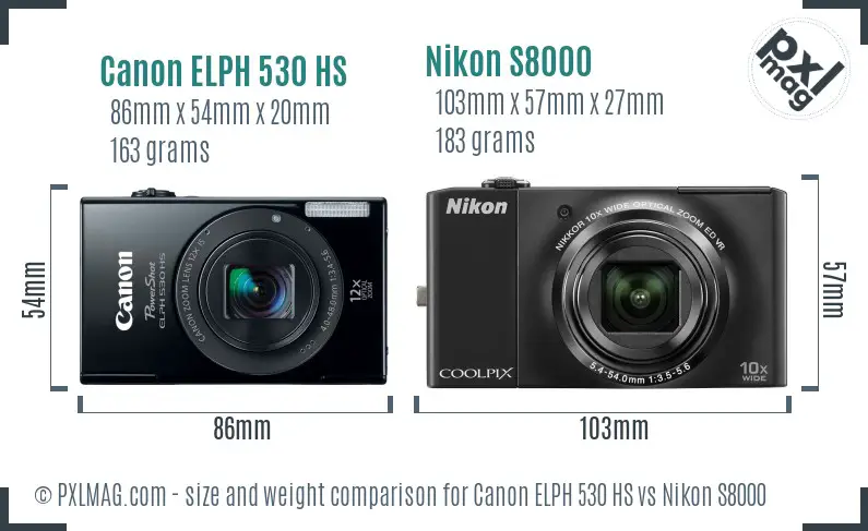 Canon ELPH 530 HS vs Nikon S8000 size comparison