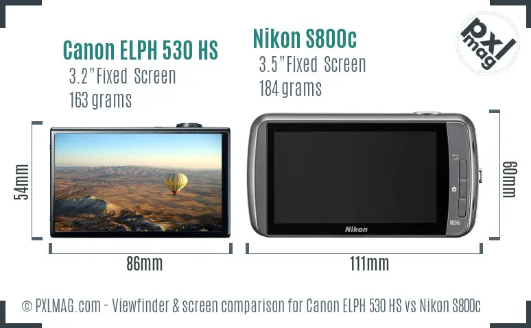 Canon ELPH 530 HS vs Nikon S800c Screen and Viewfinder comparison