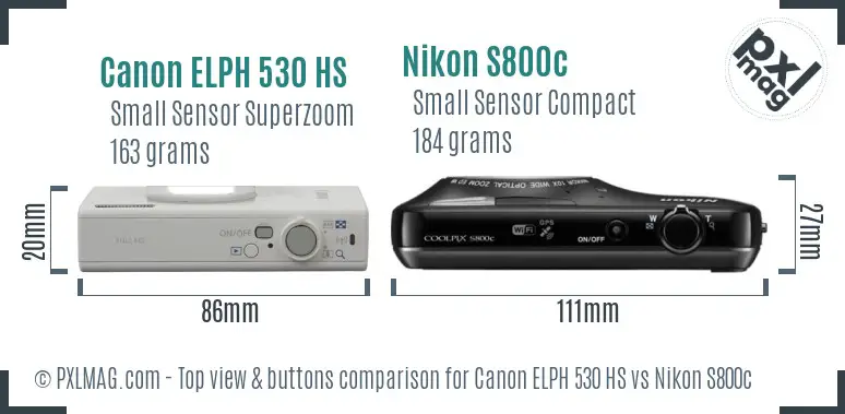 Canon ELPH 530 HS vs Nikon S800c top view buttons comparison