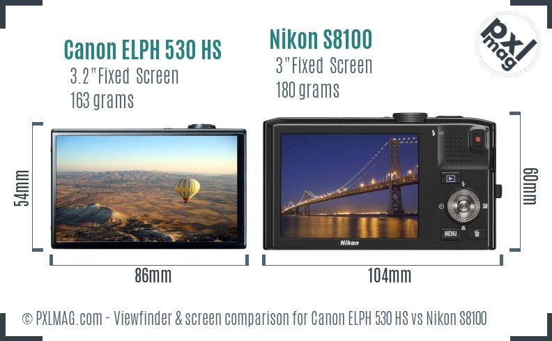 Canon ELPH 530 HS vs Nikon S8100 Screen and Viewfinder comparison