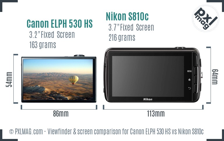Canon ELPH 530 HS vs Nikon S810c Screen and Viewfinder comparison