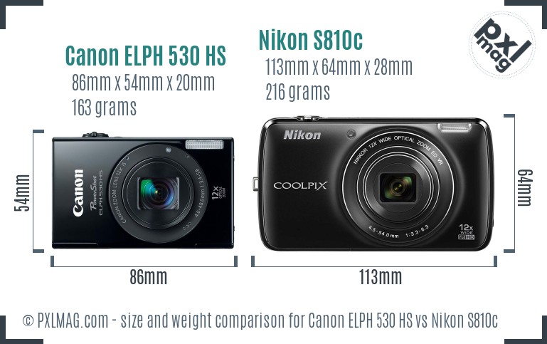Canon ELPH 530 HS vs Nikon S810c size comparison