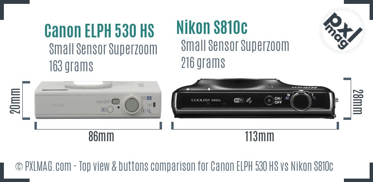 Canon ELPH 530 HS vs Nikon S810c top view buttons comparison