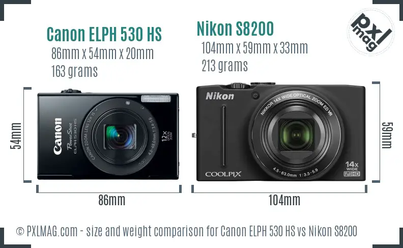 Canon ELPH 530 HS vs Nikon S8200 size comparison Canon ELPH 530 HS vs Nikon S8200 size comparison