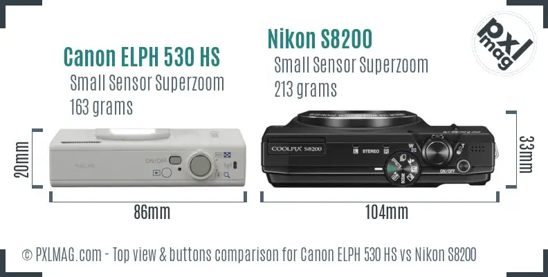 Canon ELPH 530 HS vs Nikon S8200 top view buttons comparison Canon ELPH 530 HS vs Nikon S8200 top view buttons comparison
