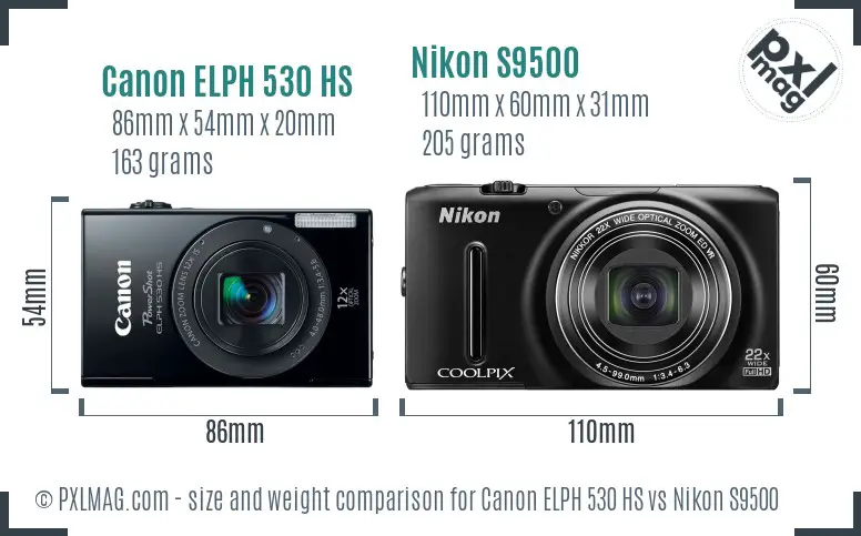 Canon ELPH 530 HS vs Nikon S9500 size comparison