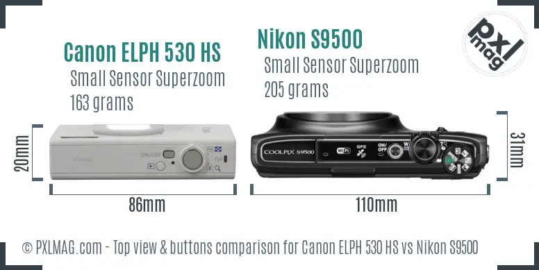 Canon ELPH 530 HS vs Nikon S9500 top view buttons comparison