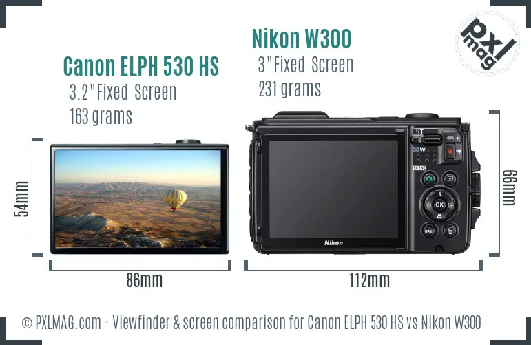 Canon ELPH 530 HS vs Nikon W300 Screen and Viewfinder comparison