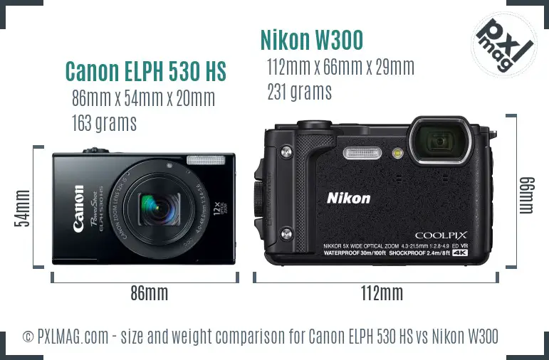 Canon ELPH 530 HS vs Nikon W300 size comparison