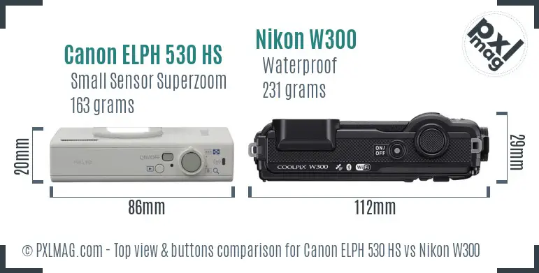 Canon ELPH 530 HS vs Nikon W300 top view buttons comparison