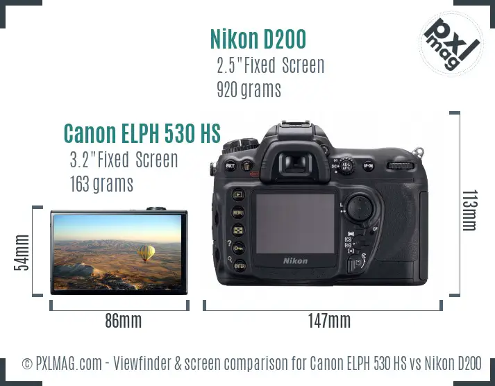 Canon ELPH 530 HS vs Nikon D200 Screen and Viewfinder comparison