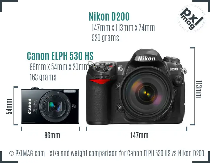 Canon ELPH 530 HS vs Nikon D200 size comparison