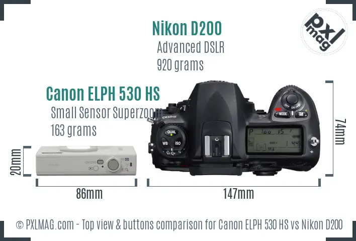Canon ELPH 530 HS vs Nikon D200 top view buttons comparison
