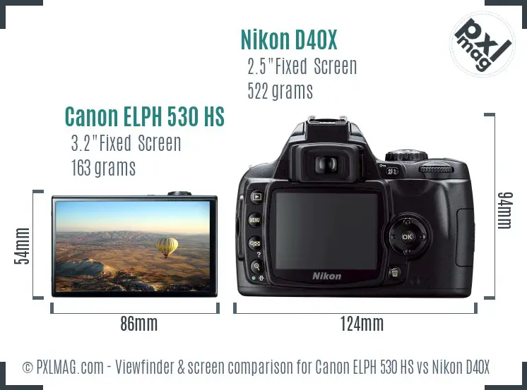 Canon ELPH 530 HS vs Nikon D40X Screen and Viewfinder comparison