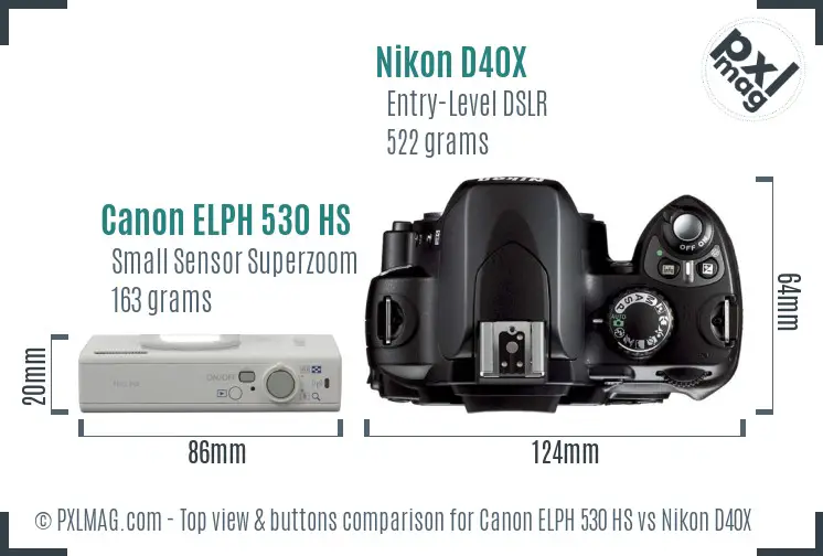 Canon ELPH 530 HS vs Nikon D40X top view buttons comparison