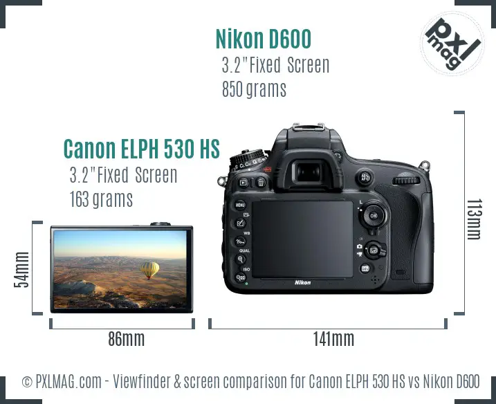 Canon ELPH 530 HS vs Nikon D600 Screen and Viewfinder comparison