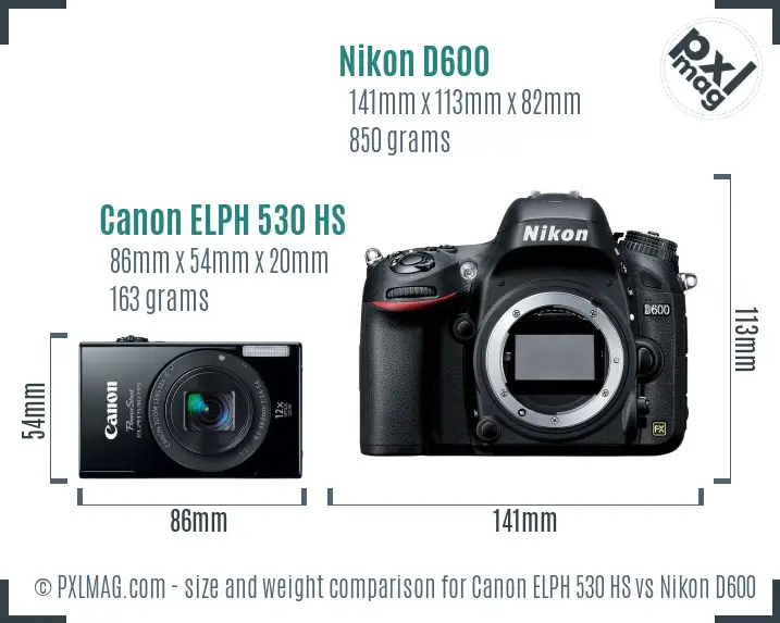 Canon ELPH 530 HS vs Nikon D600 size comparison