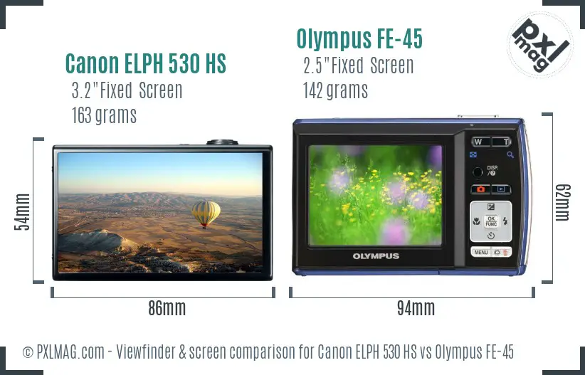 Canon ELPH 530 HS vs Olympus FE-45 Screen and Viewfinder comparison